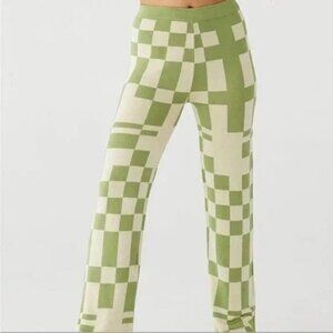 Paloma Wool Puerto Green Checkered Pull On Stretch Pants Womens Size Small